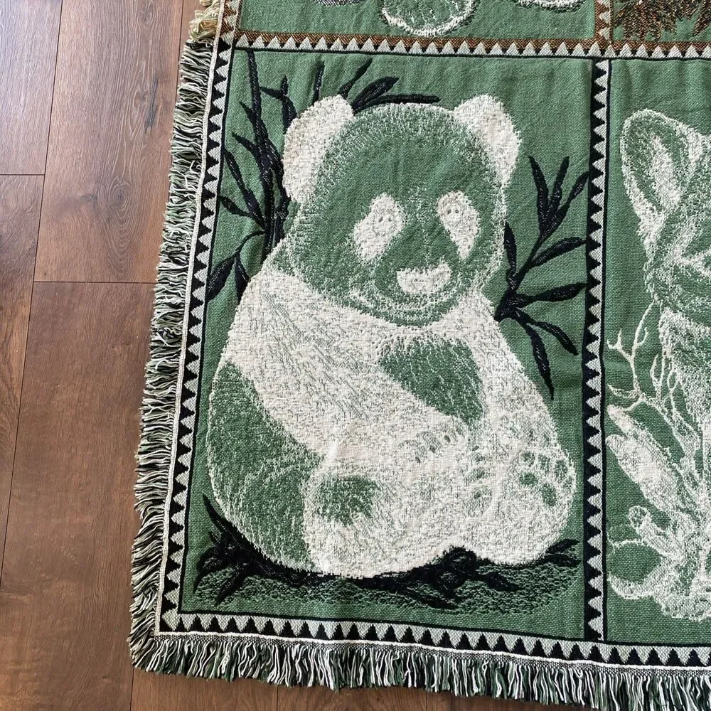 Vintage Rug Barn Natures Endangered Cotton Blanket Baby Panda Fox Lion